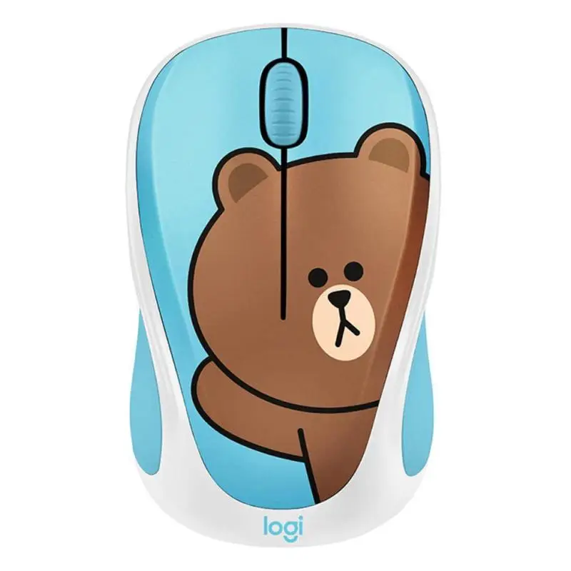 Bule Беспроводная мышь logitech LINE FRIENDS, 2,4 ГГц, мини-цветная мультяшная usb-приемник, оптическая сенсорная игровая мышь для офиса, для ПК, ноутбука - Цвет: Bule