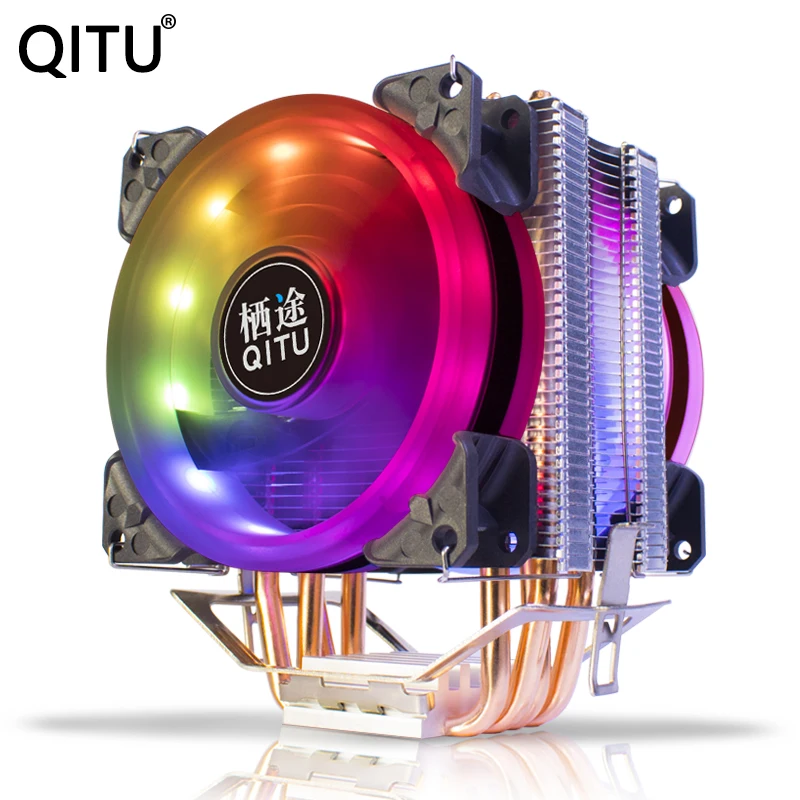 

QITU 4 Heat Pipes CPU Cooler 4-pin pwm RGB Intel LGA 775 1150 1151 1155 1200 1366 2011 X79 AMD AM4 PC silent 90mm cooling fan