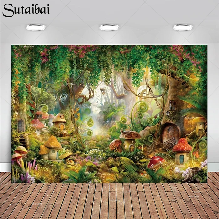 

Spring Fairy Tale Mushroom Forest Backdrop Children Kids Birthday Party Decor Newborn Baby Shower Enchanted Forest Backgrounds