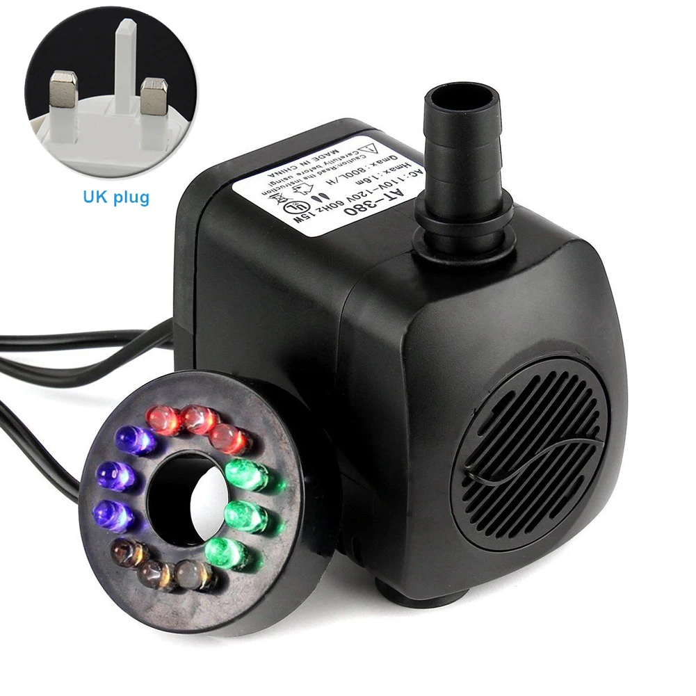 Low Noise Electric Portable Fountain With 12 LED Light Durable Home Garden Fish Tank Pool Submersible Water Pump | Обустройство дома