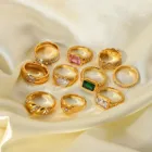 Модные циркониевые кольца из нержавеющей стали для женщин, роскошные прямоугольные двухрядные кольца с круассанами и блестящими кристаллами на палец, ювелирные изделия из 18-каратного золота