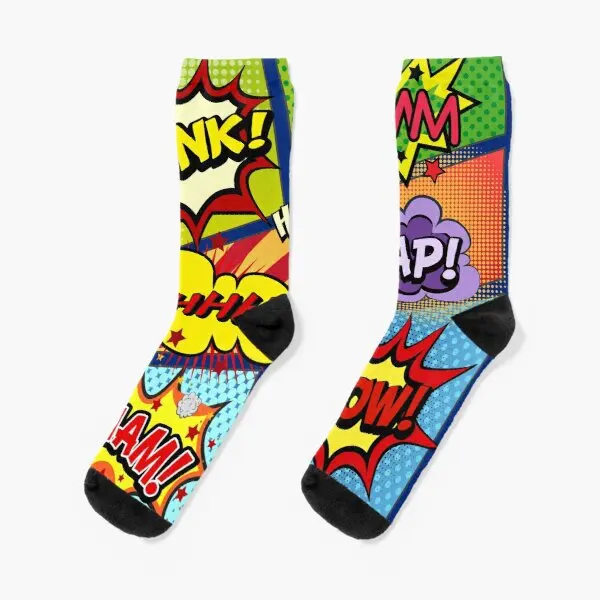

Colorful Comic Book Panels Crew Socks Knee High Women Mens Ankle Black Best