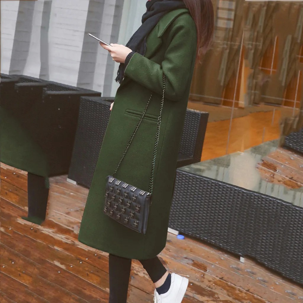 Feitong/женские свободные шерстяные смеси Женская Зимняя мода отворотом Шерстяное