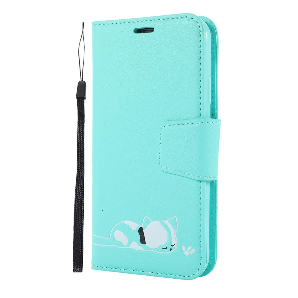 Green Роскошная Кожаная Обложка для книги чехол для huawei P20 P30 Honor 20 Pro 10 Lite P Smart 8A Y6 Y7 Sleepy Cat Flip Shell - Цвет: Green