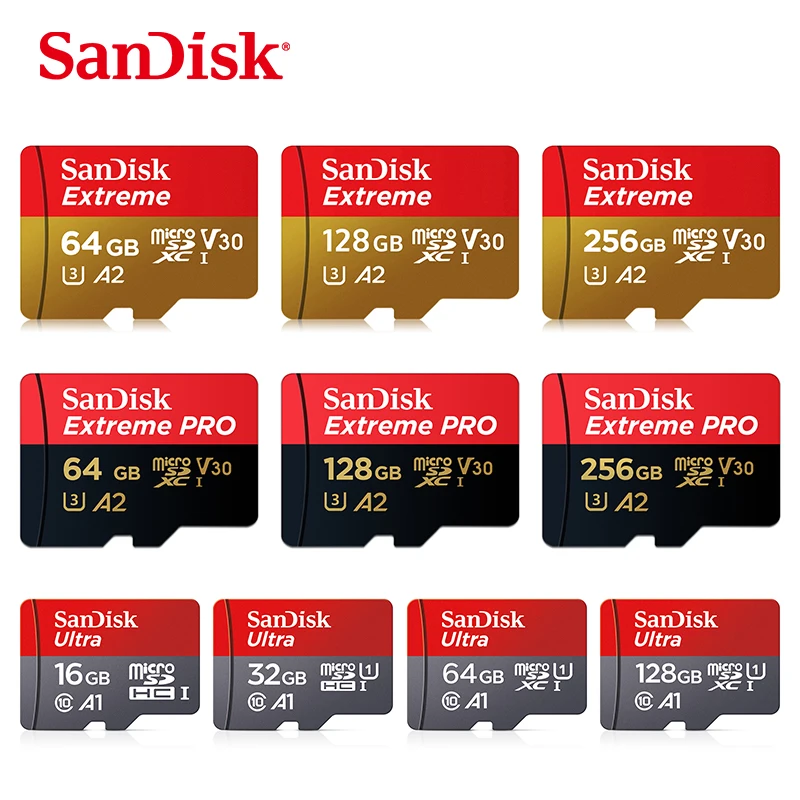 

SanDisk CARD 16GB 32GB 64GB 128GB Extreme Pro microSDXC UHS-I A1 A2 U3 Class 10 microSD Card 4K UHD Memory card Drone fotocamera