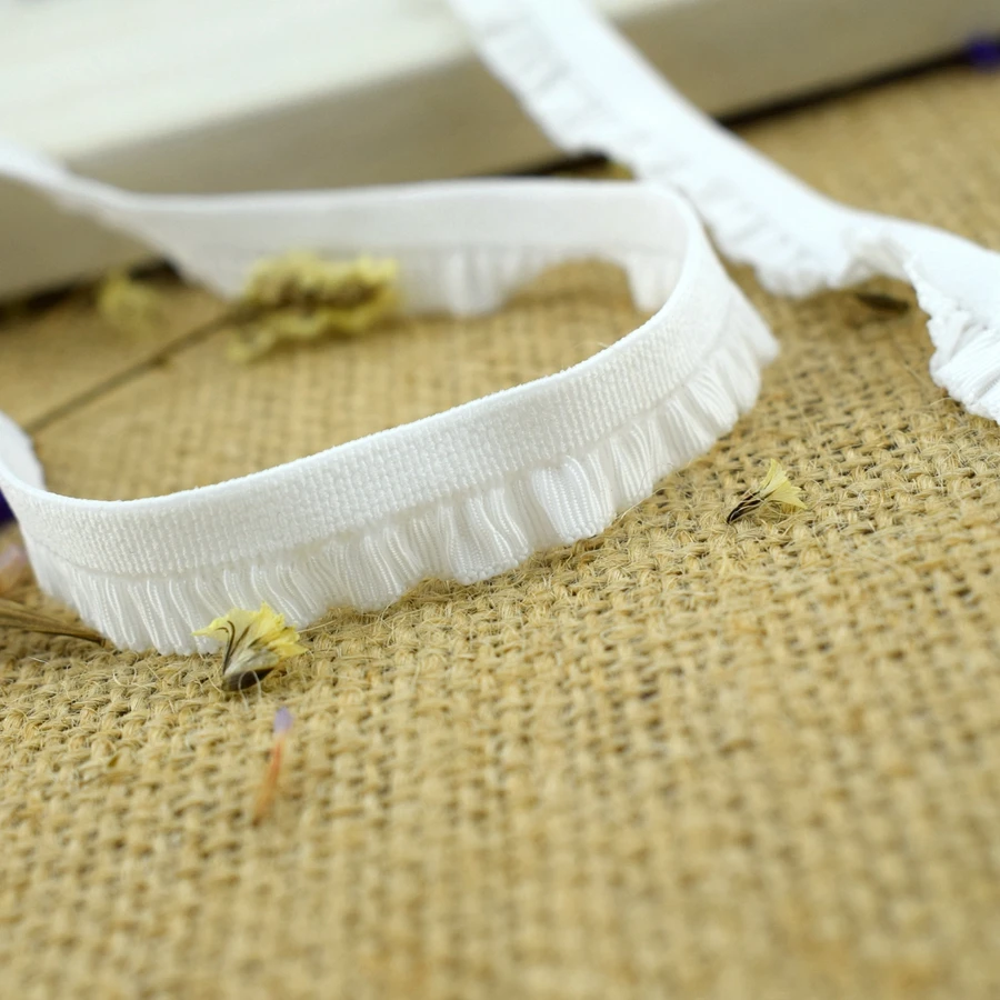 #1438 оптическая белая кружевная ткань с оборками 4 ярдов/партия 11 мм эластичная