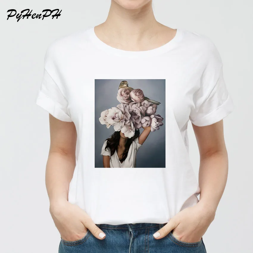 ERNESTNM Новое поступление Харадзюку эстетика женская футболка сексуальные цветы