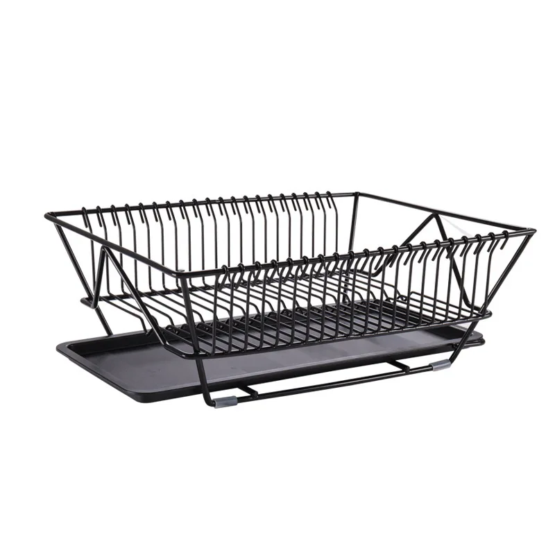 

Dish Drying Rack with Drainboard Drainer Kitchen Light Duty Countertop Utensil Organizer Storage for Home Black White 1-Tier