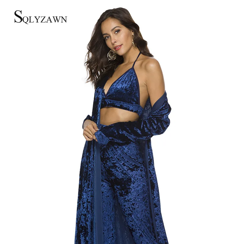 Сексуальный Бархатный комплект из 3 предметов винтажный велюровый длинный