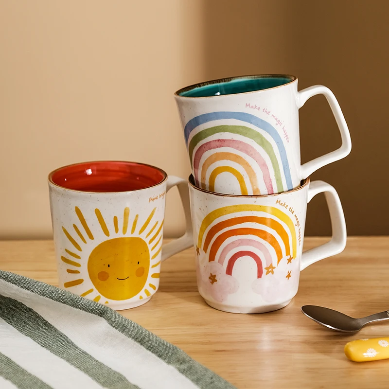 

350ml Sun Rainbow Star Mug Ceramic Coffee Milk Mug Heat-resistant Office Water Tea Cup Holiday Gift Breakfast Cup