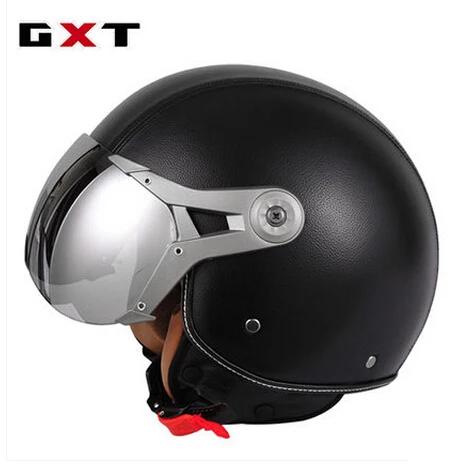 Black PU GXT мотоциклетный шлем, мужские винтажные Ретро 3/4 шлемы, мотоциклетный велосипед, велосипедный скутер, шлемы, шлем ruby - Цвет: Black PU