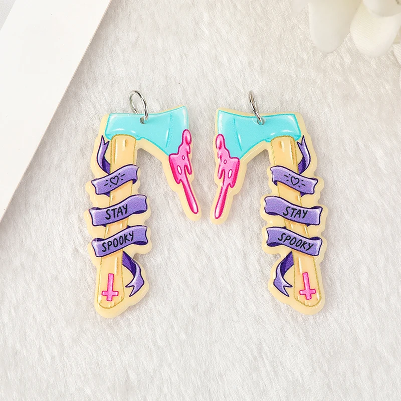 8Pcs Halloween Spooky Charms Axe Blood Creepy Knife Acrylic Pastel Goth Jewlery Findings For Earring Necklace Diy Making - купить по