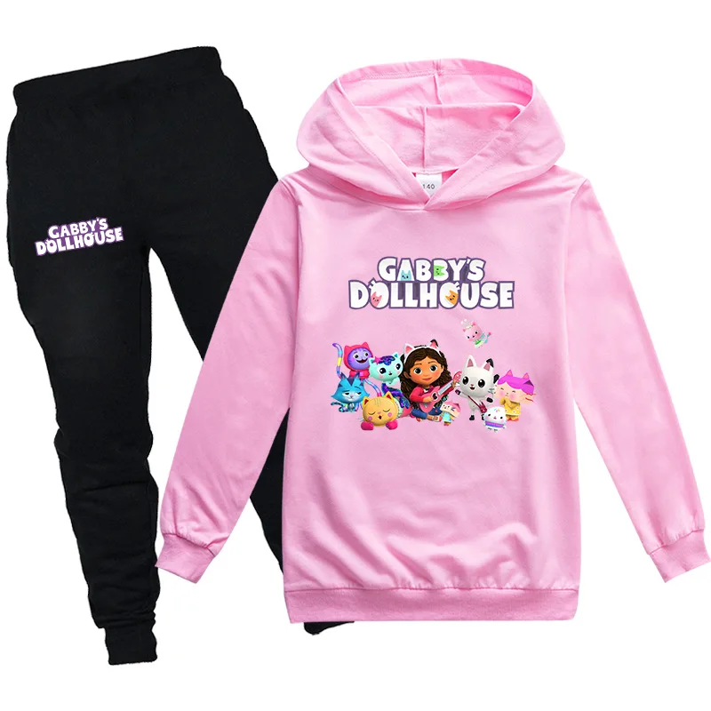

Новинка, комплект одежды для детей Gabbys с изображением кукольного домика, кошек, осенняя одежда для маленьких девочек, костюмы, толстовки с п...