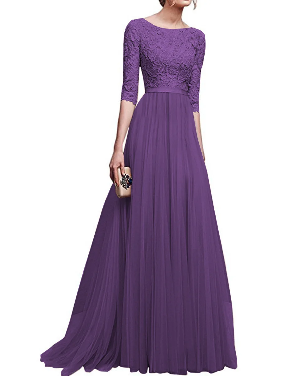 

Womens Wedding Lined Long Chiffon Lace Dress Evening Party Dresses