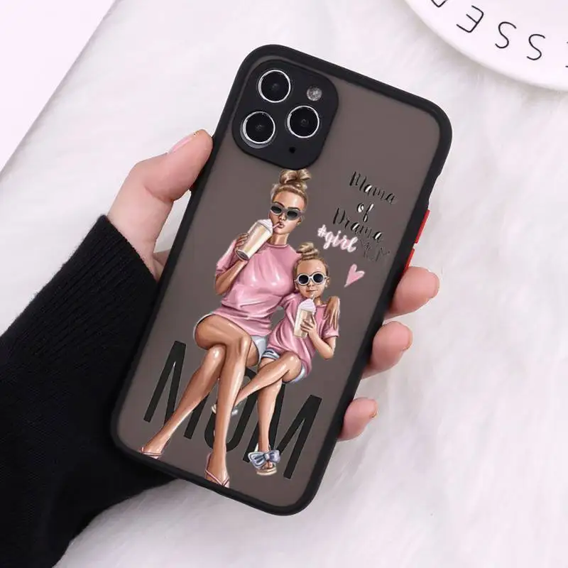 

Super gril mom baby princesses love Phone Case Matte Transparent for iPhone 7 8 11 12 s mini pro X XS XR MAX Plus cover funda