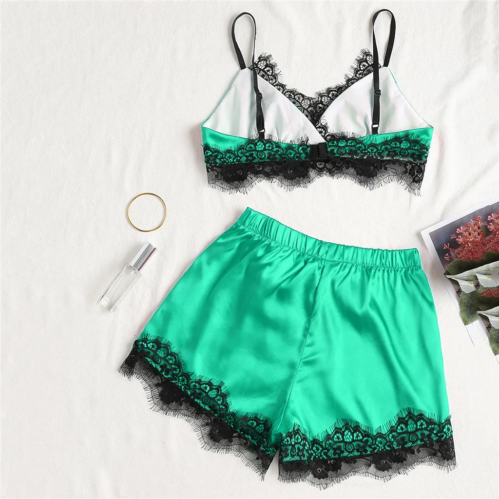 Женские брендовые комплекты для сна модная атласная пижама с кружевом летняя