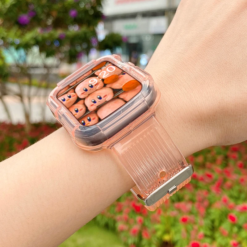 Ремешок и чехол для iwatch Series SE 7 6 5 4 44 мм 42 прозрачный браслет Apple watch 3 2 1 38 40 в |