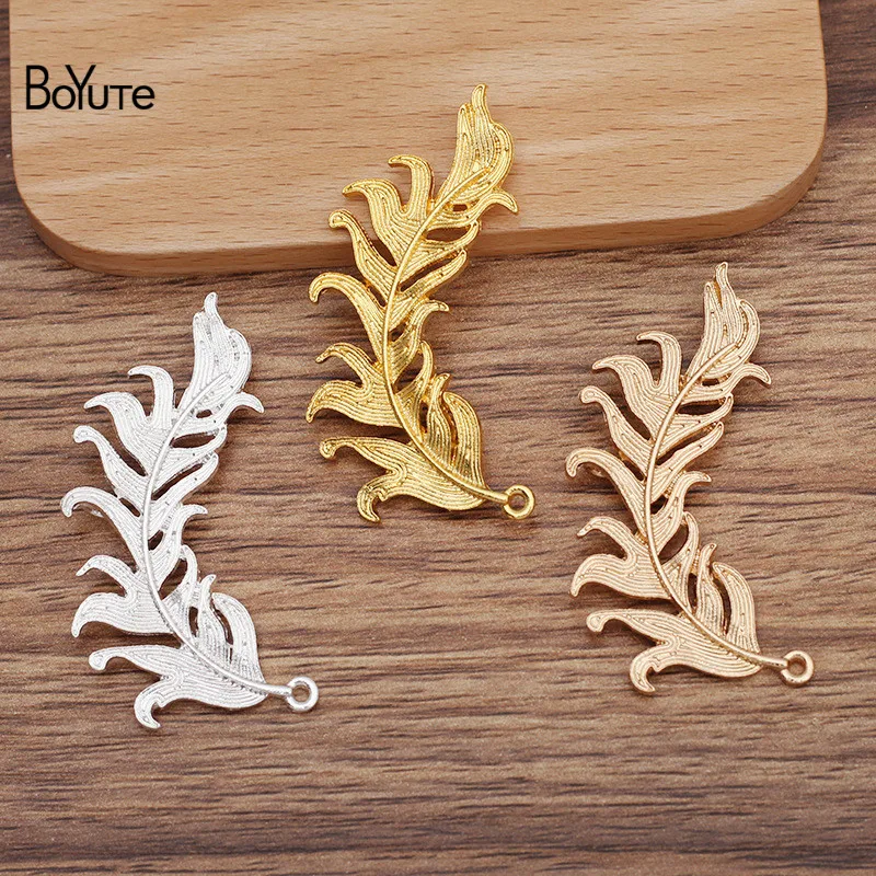 

BoYuTe (20 Pieces/Lot) 25*52MM Alloy Feather with 2 Loops at Back Factory Supply DIY Handmade Jewelry Accessories