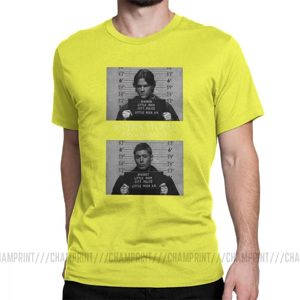 Сверхъестественная футболка Mugshot's Spn Brothers Angel Футболка мужская размера плюс одежда сумасшедшая футболка с круглым вырезом очищенный хлопок - Цвет: Цвет: желтый