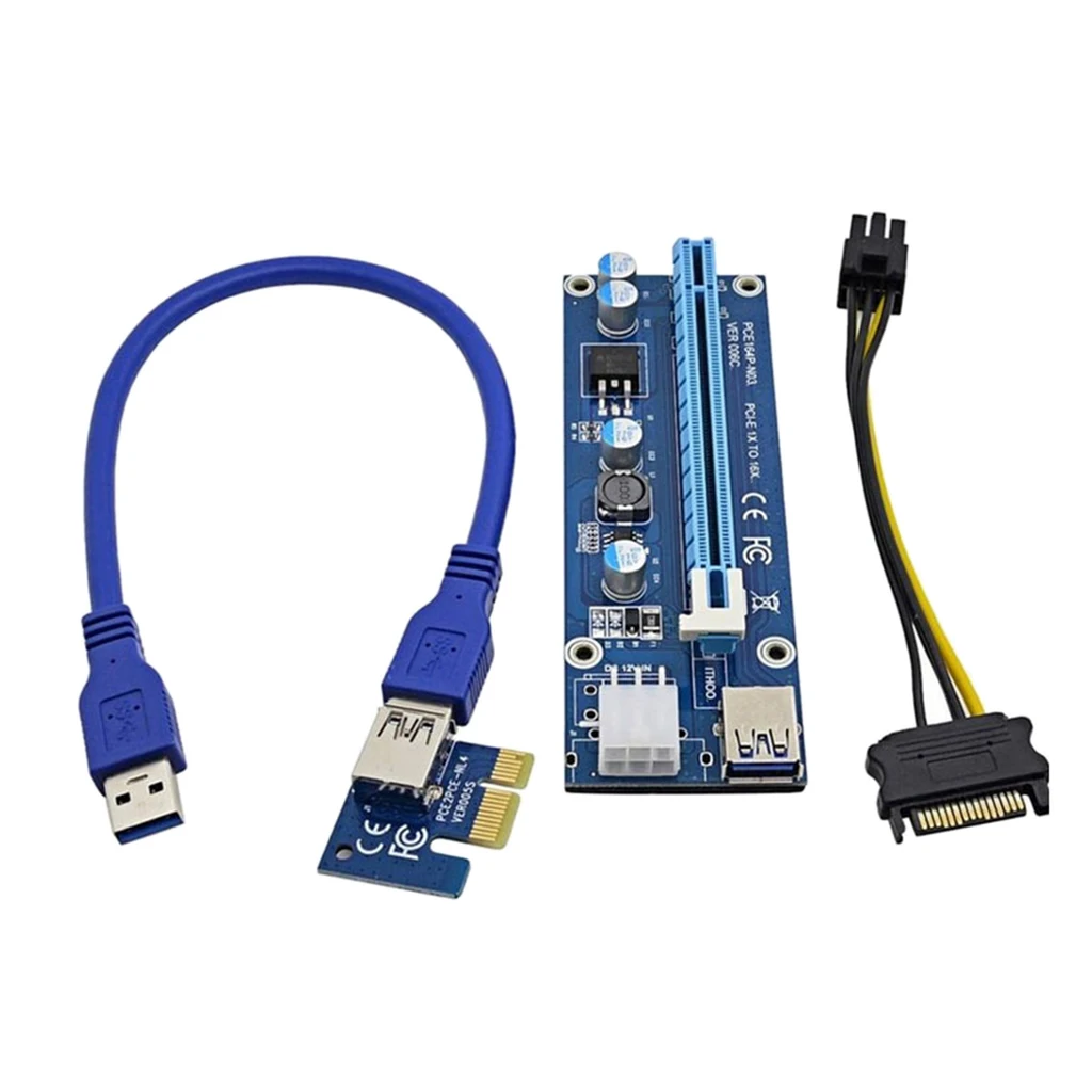 

PCIE Riser 1x к 16x Мощность ed Riser карта адаптера, 60 см USB 3,0 кабель-удлинитель, 6-контактный переходник с внутренней Мощность кабеля-1 шт. в упаковке