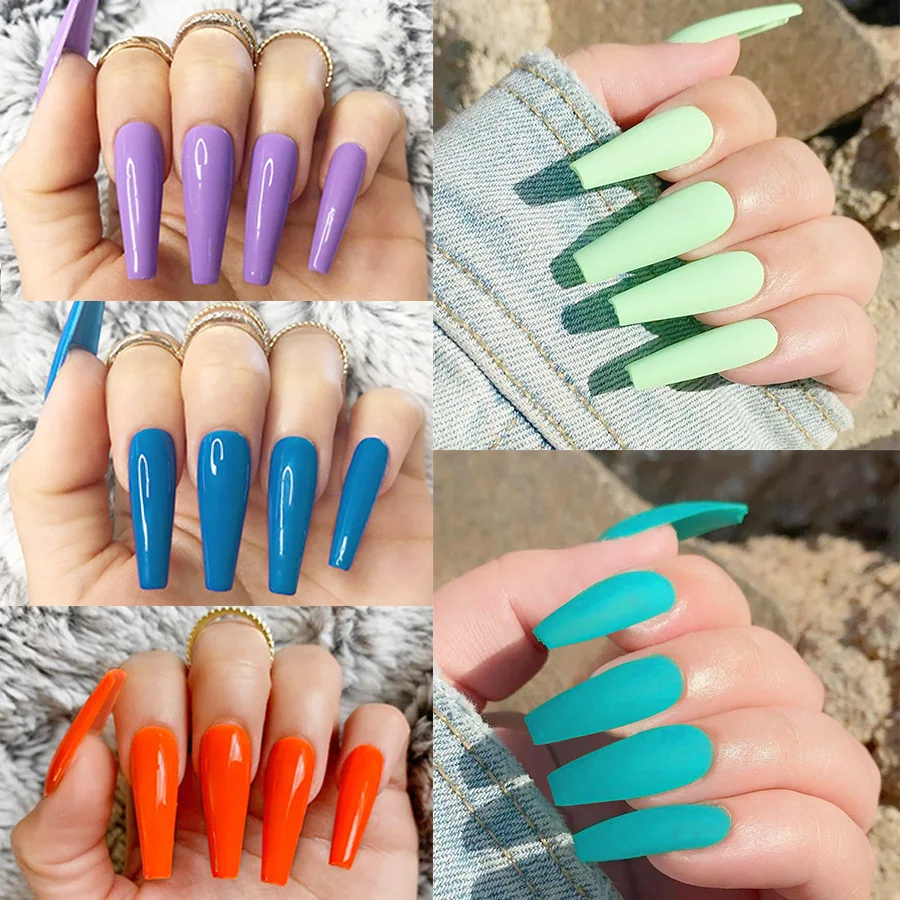 

100pcs/box Solid Color Pointed Super Long Coffin False Nail Ballet Press on Nails Tips for Nails Art Artificial Fingernails Fake