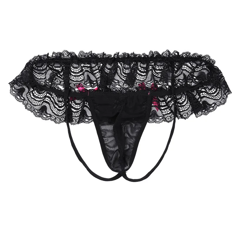 Мужское нижнее белье SISSY прозрачное Сетчатое кружево Бант выпуклый мешочек открытая ягодица бантик бикини трусы нижнее белье трусы Гей Трусики