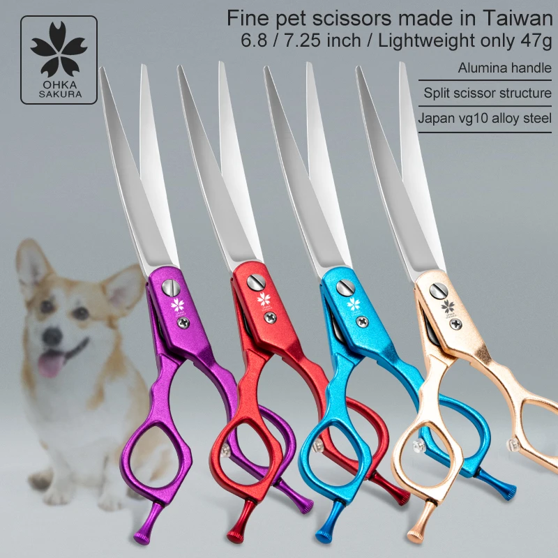 Taiwan pet cosmetology scissors professional grooming scissors curved dog grooming tools Teddy grooming color scissors