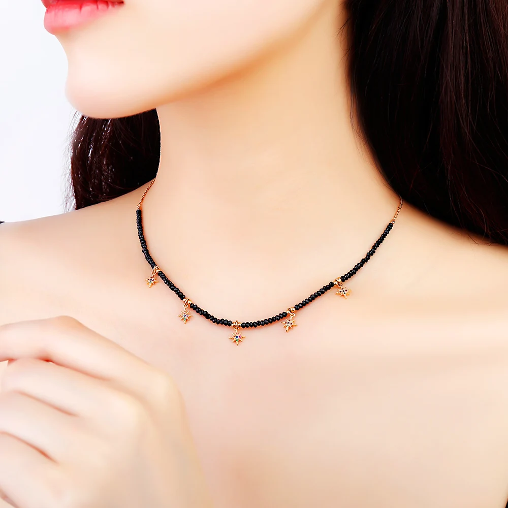 

Rainbow Colors CZ Zircon Star Chokers Necklaces for Women Female Black Beads Chain Boho Necklace Exquisit Jewelry Gift 2020 New