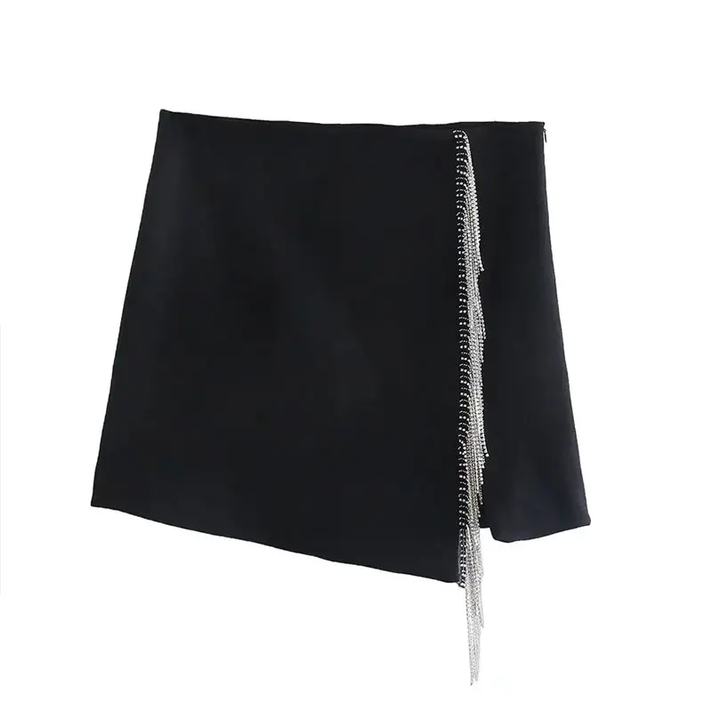 

2022 Spring Artificial Jewelry Tassel Skirt Women New Sexy High Waist Mini Skirts Street Fashion Straight Elegant Club Skirt