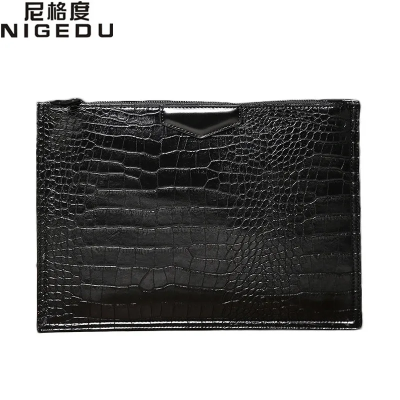

Fashion crocodile men envelope clutch bag Quality PU leather Shoulder bag for Clutches file bag Handbags bolsa feminina