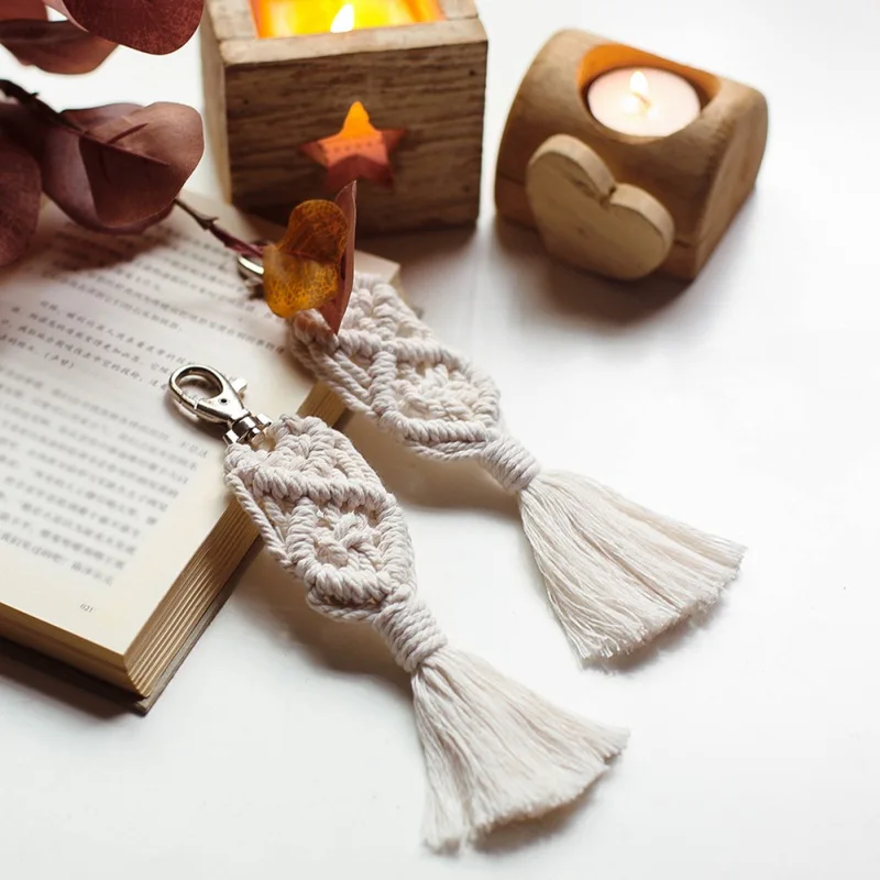 Mini Macrame Keychains Boho Bag Charms With Tassels Handcrafted Craft For Car Key Purse Wallet Decorations Gift | Дом и сад