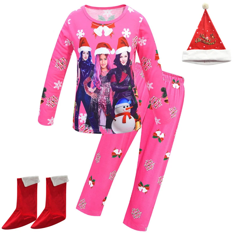 Descendants 3 Kids pajama Baby girls Sleepwear mal evie Carlos Cartoon Long Sleeve Xmas Clothing Set Christmas costumes for girl