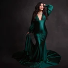 Элегантные зеленые атласные длинные платья для выпускного вечера с пышными рукавами-фонариками платье-Русалка с круглым вырезом вечернее платье на заказ