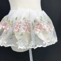 1 yard pink green lace trim off white tulle pink flower embroidered tulle lace 7 4 width beautiful