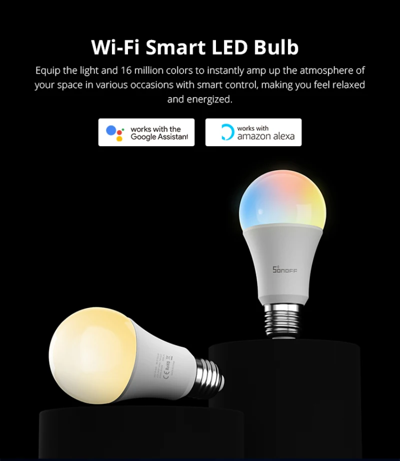 

SONOFF Wi-Fi Smart E27 LED Bulb 220-240V Dimmable Dual Colors Cool Warm LED Lamp EWeLink App Control Work With Alexa Google Home