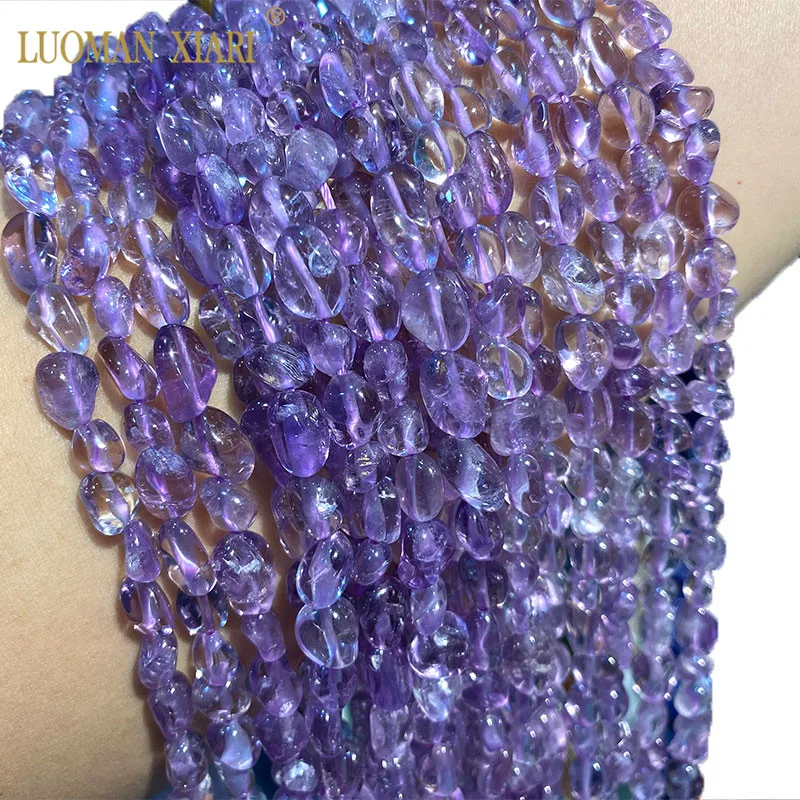 

Fine 100% Natural Clearly Amethyst Purple Irregular Gravel Gemstone Beads For Jewelry Making DIY Bracelet Necklace 6-8mm 15''