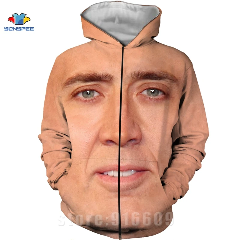 3D Women Tracksuit Pullover Harajuku Zipper Newest Nicolas Cage Face Crazy Funny Stare Zip Hoodies Hoodie Print Men's Sweatshirt