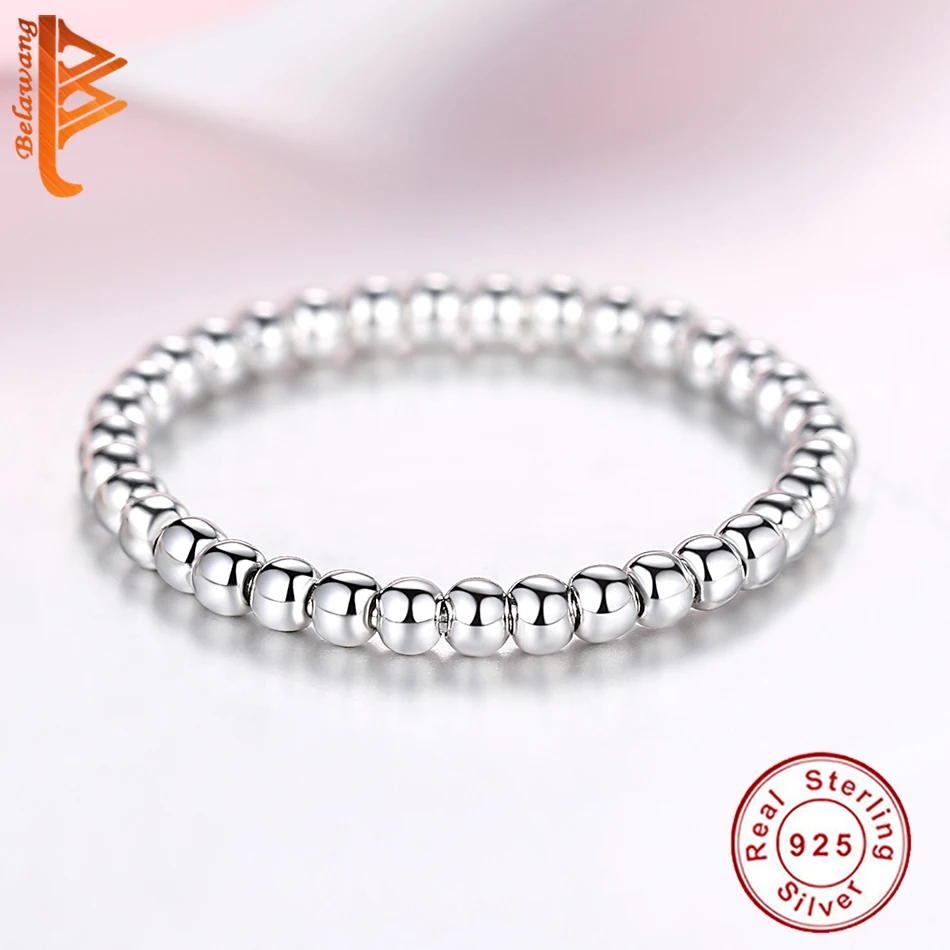 BELAWANG Authentic 925 Sterling Silver Stackable Round Geometric Finger Rings for Women Wedding Original Silver Jewelry