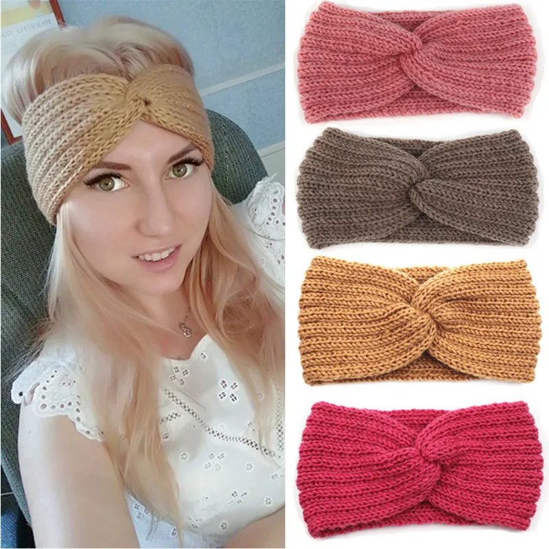 

2021 Hot Sale Autumn And Winter Knitted Hair Accessories Cross Headgear Elastic Wool Warmth Women Sports Hairband Wholesale