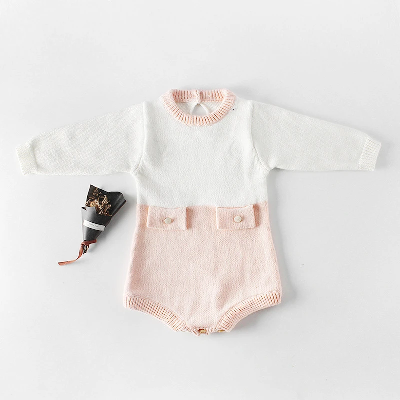 

Baby Girls Sweater Rompers Clothes Long Sleeve Knitted Sweater Tops Newborn Kid Patchwork Jumpsuit Toddler Wool Knitting Outfits