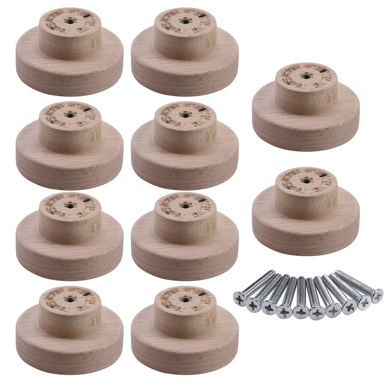 

10X Home Accessory 50X25Mm Wooden Knob Wood Round Pull Knobs for Cabinet Drawer Shoe Box Cupboard Cabinet Door