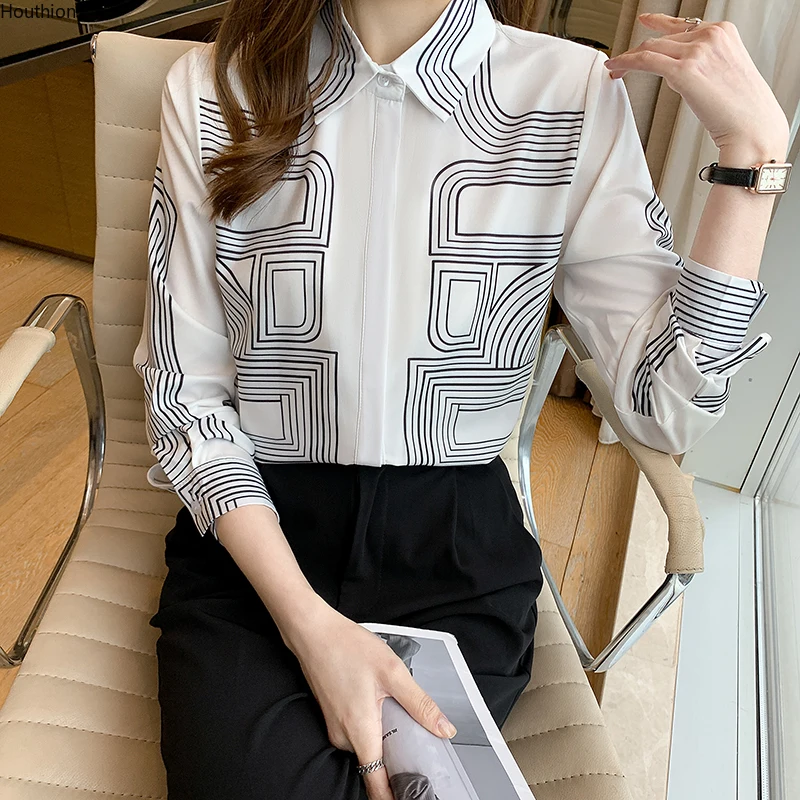 

Autumn New Women's Blouses Polo Shirt Long Sleeve Tops Striped Blouse Girl Chiffon Casual Fashion Lady Loose