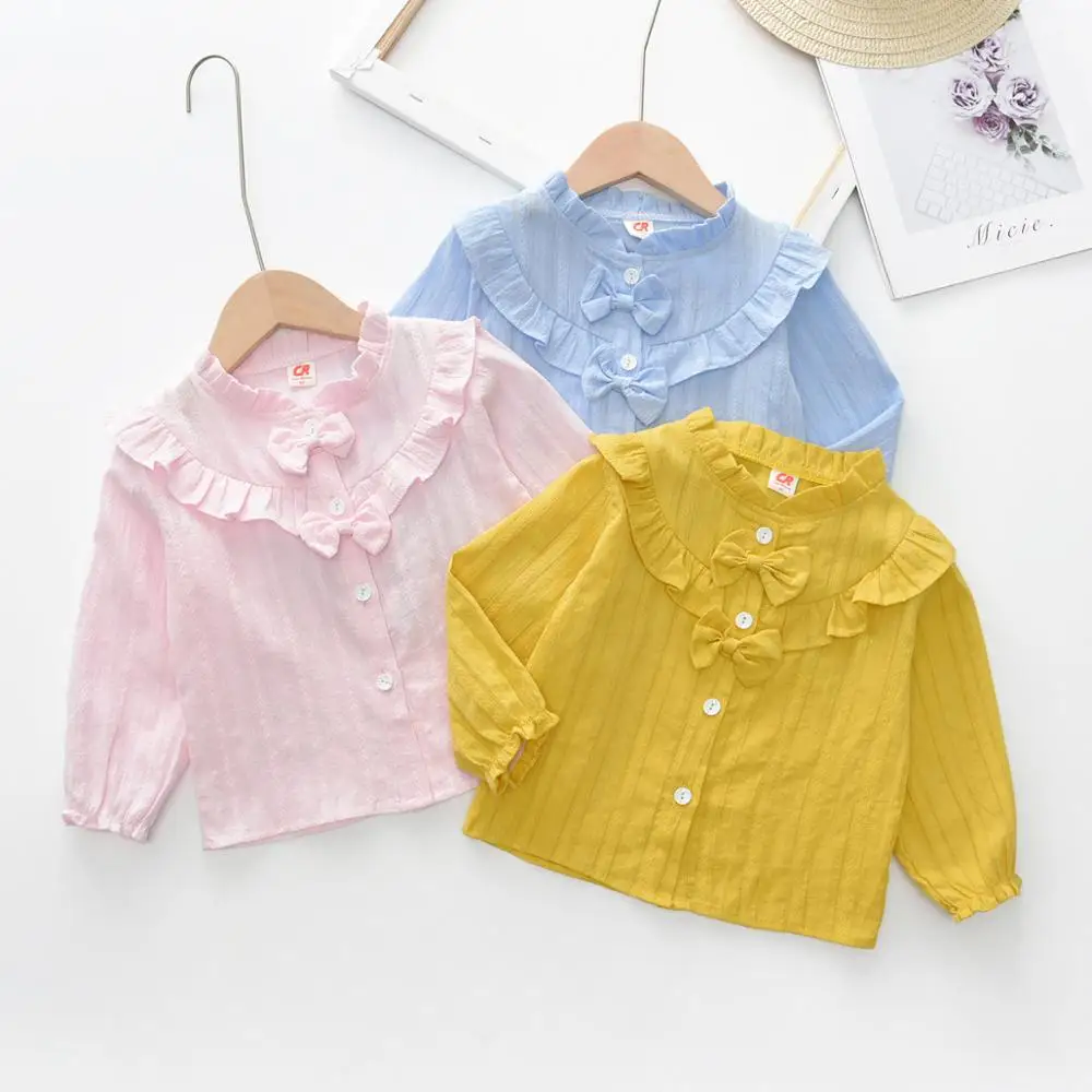 Блузка с воротником стойкой и оборками для девочек|Тройники| |