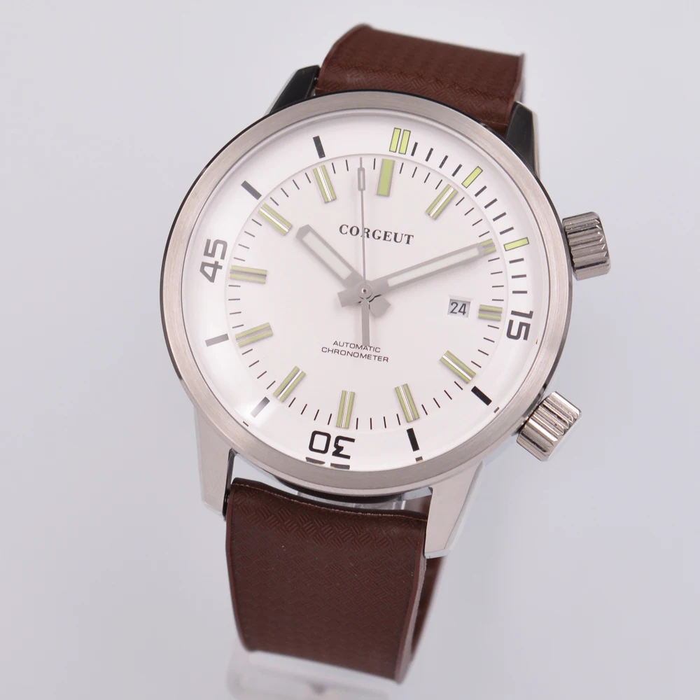 Corgeut Luxury Brand Sport Men Watch Luminous Rubber Strap 45mm Miyota Mechanical Man Clock Day Waterproof Automatic Wristwatch
