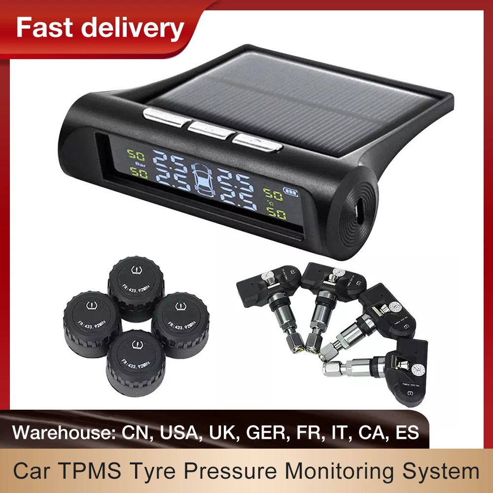 

Car TPMS Tyre Pressure Monitoring System Solar Power Digital LCD Display Auto Security Alarm Systems Real-time Monitoring