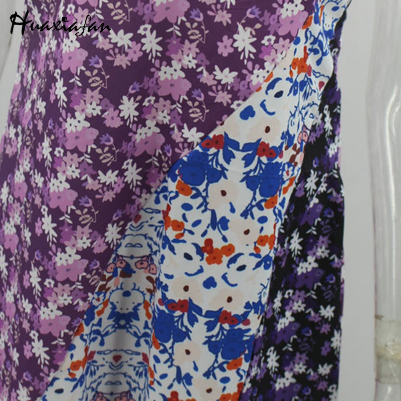 

Huaxiafan Long Dresses Floral Print Women Summer Beach Patchwork Sexy Backless Prom Party Midi Strap Dress Female Flower 2021