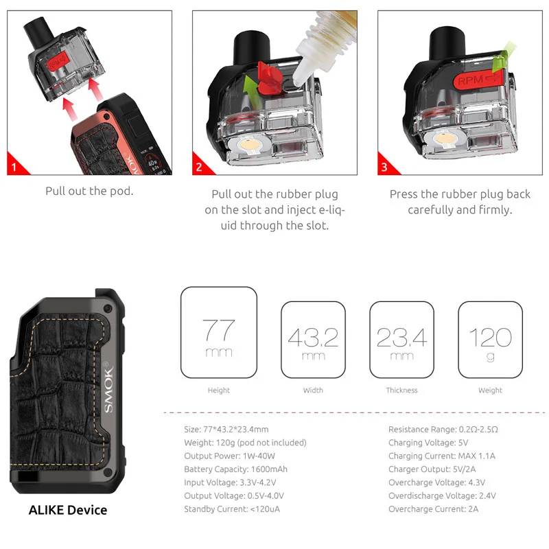 Новинка! SMOK Оригинал alike Vape Pod Kit 40 Вт электронная сигарета 5 мл картридж 1600 мАч