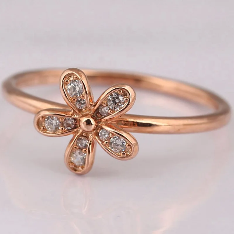 

Original 925 Sterling Silver Pan Ring Shiny Rose Gold And Silver Daisy Ring For Women Wedding Party Gift Fashion Jewelry