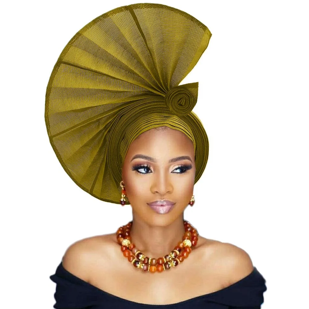 Хорошая нигерийский геле под традиционное платье aso oke бисером Авто Свадебные