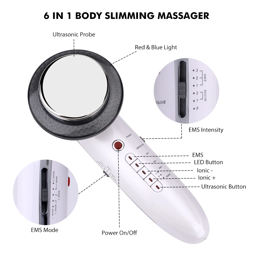 Koop 6 In 1 Lichaam Afslanken Stimulator Ultrasone Golf Ems Infrarood Therapie Gewichtsverlies Anti Cellulitis Huidverstrakking Gezichtsverzorging Apparaat